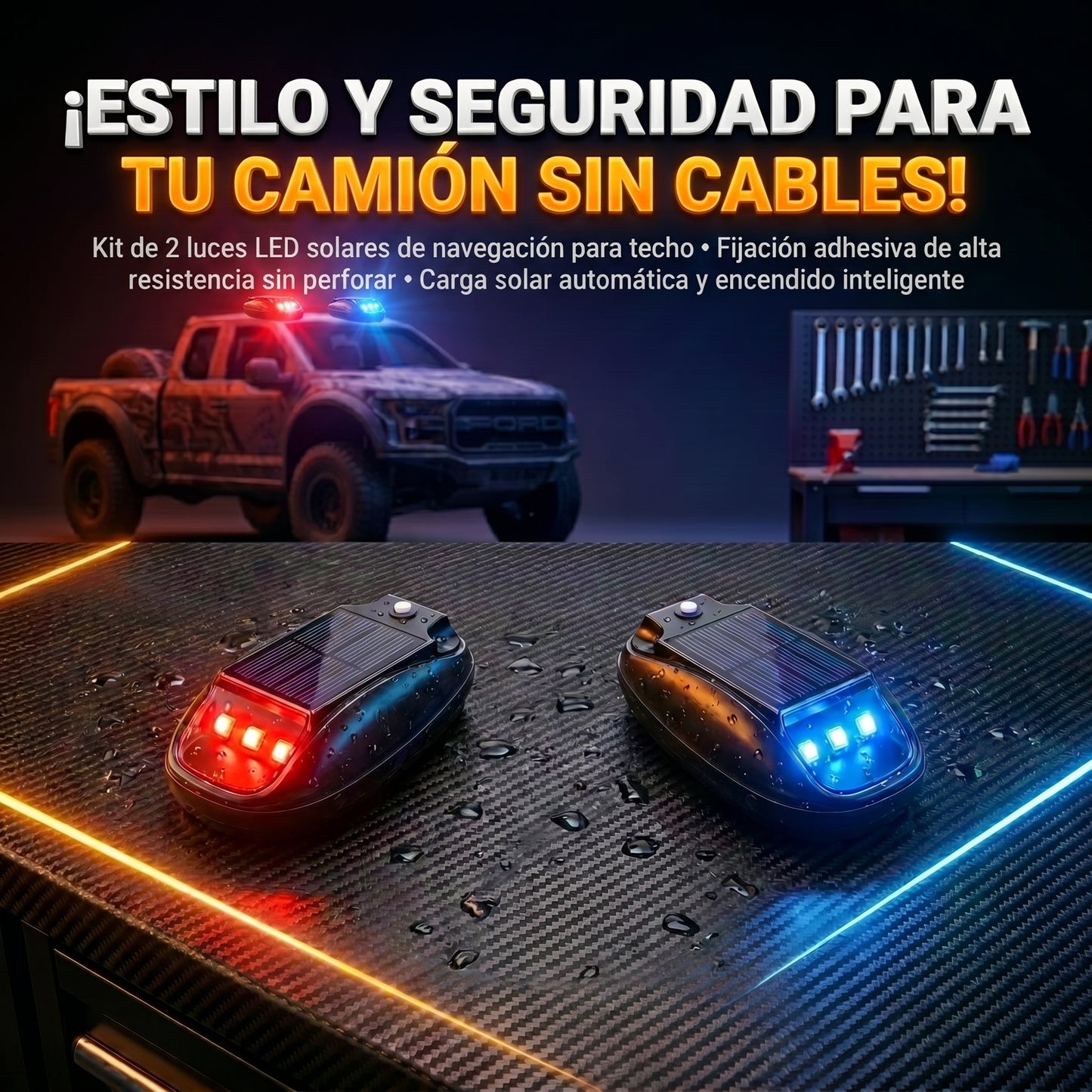 SolarCab™ Luces solares impermeables para techo de cabina x2 und